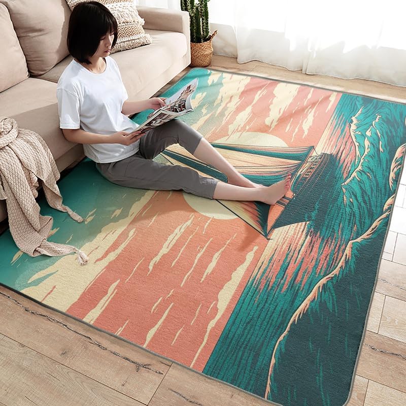 Alfombras de atardecer océano para entrada, dormitorio, sala de estar, 2 x 3, lavable, antideslizante, suave, alfombra de pelo bajo, alfombra para