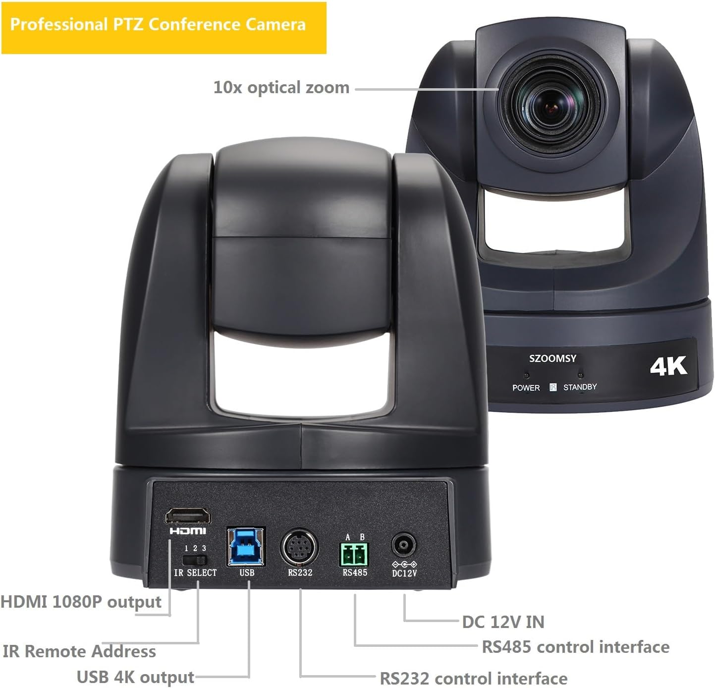 HDMI PTZ Camera 10x Optical Zoom Video Conference Webcam for Meeting Live Streaming and Church Skype,Teams Video Calls Works with