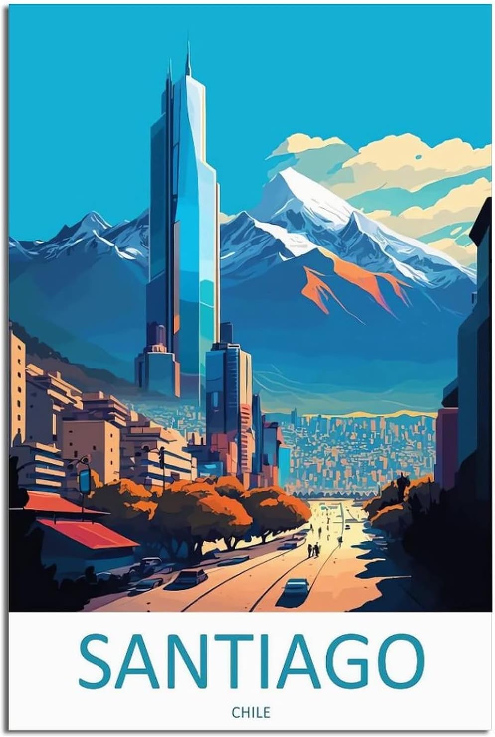 Santiago Chile – Póster de viaje vintage de paisaje de 08 x 12 pulgadas (7.9 x 11.8 in), lienzo artístico y lienzo para pared, póster de sala de