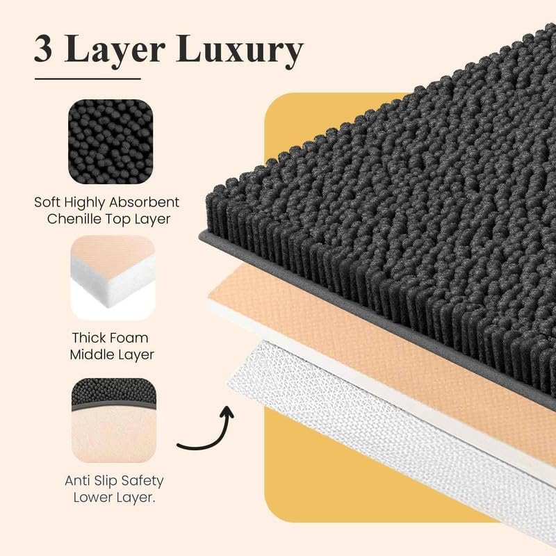 Tapete de baño extra largo de felpilla suave, tapete de microfibra absorbente, lavable a máquina y antideslizante para puerta, baño, habitación