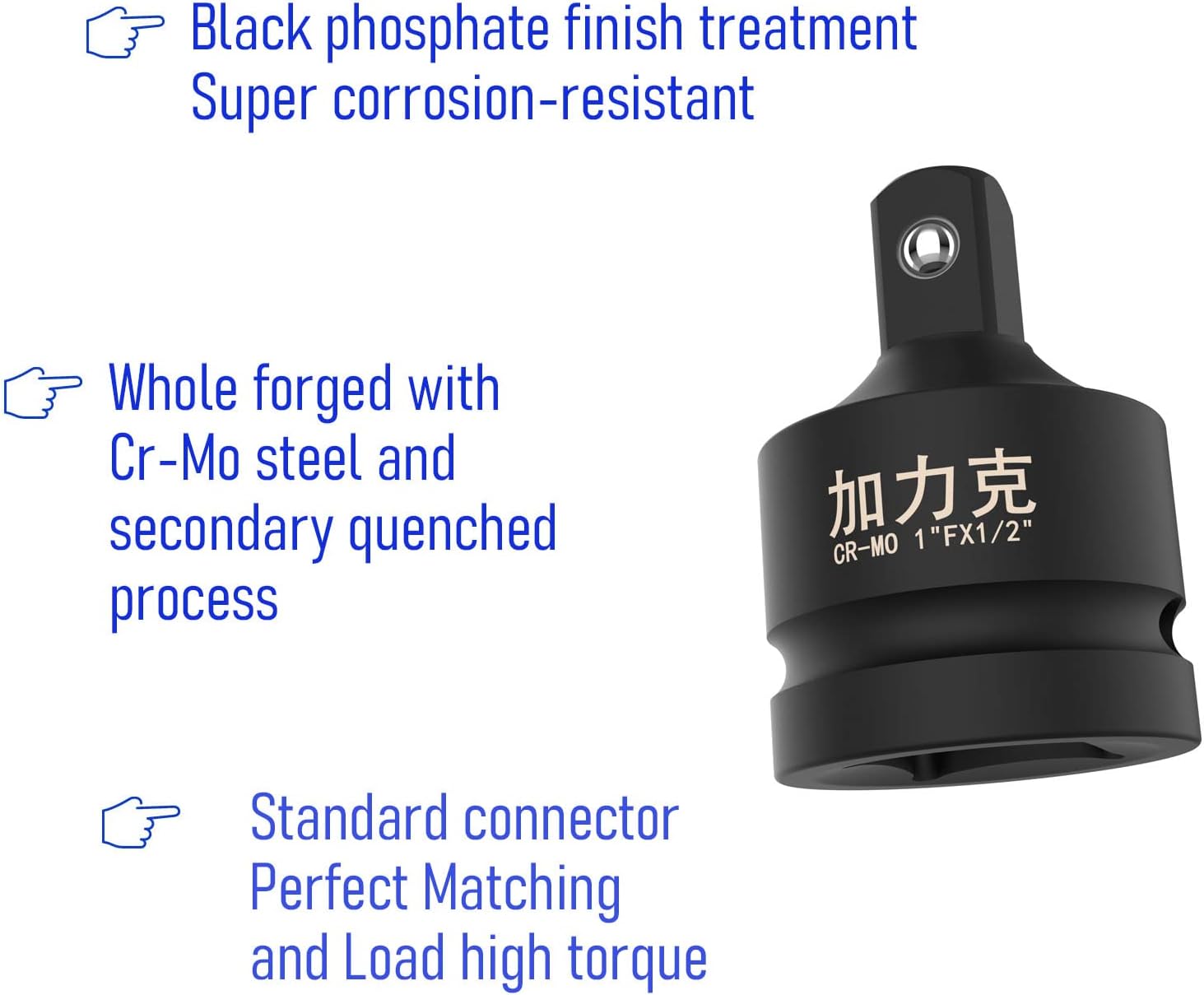 Adaptador de enchufe de impacto y reductor de 1 pulgada (F) a 12 pulgadas (M) para llave de trinquete, hembra a macho, CR-MO, (negro)