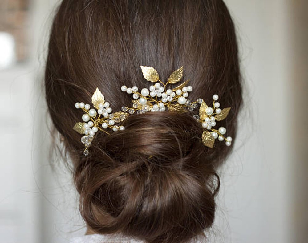 FXmimior Tocado de novia vintage con hojas de cristal, pasadores Bobby, accesorios para el cabello para fiesta de boda (paquete de 3) (plata)