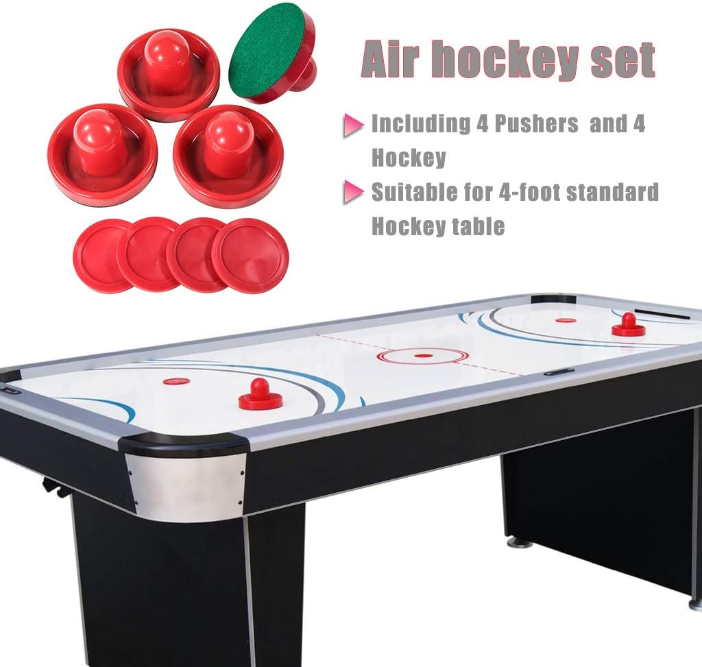 JS&YY Juego de 4 discos y paletas de hockey de aire, accesorios de aire, adecuados para mesas sobre pies, rojo