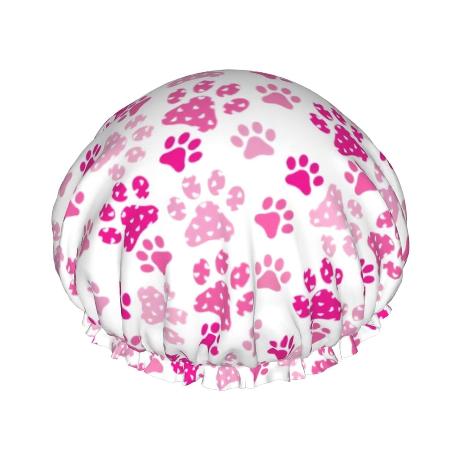 Gorro de ducha con estampado de pata de perro, color rosa, ajustable, doble capa impermeable, sombrero de ducha para baño, protección para el