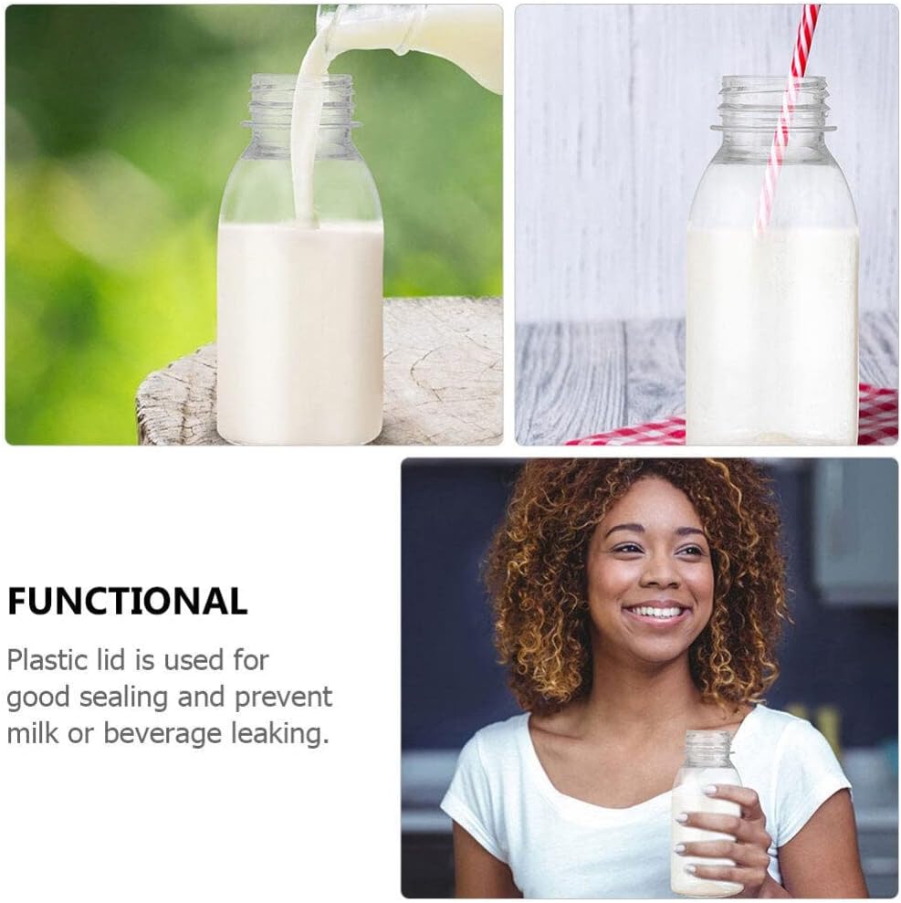 Kichvoe Botellas de leche vacías botellas de jugo con tapas blancas para exprimir, 6 unidades de 3.4 fl oz, botellas vacías transparentes