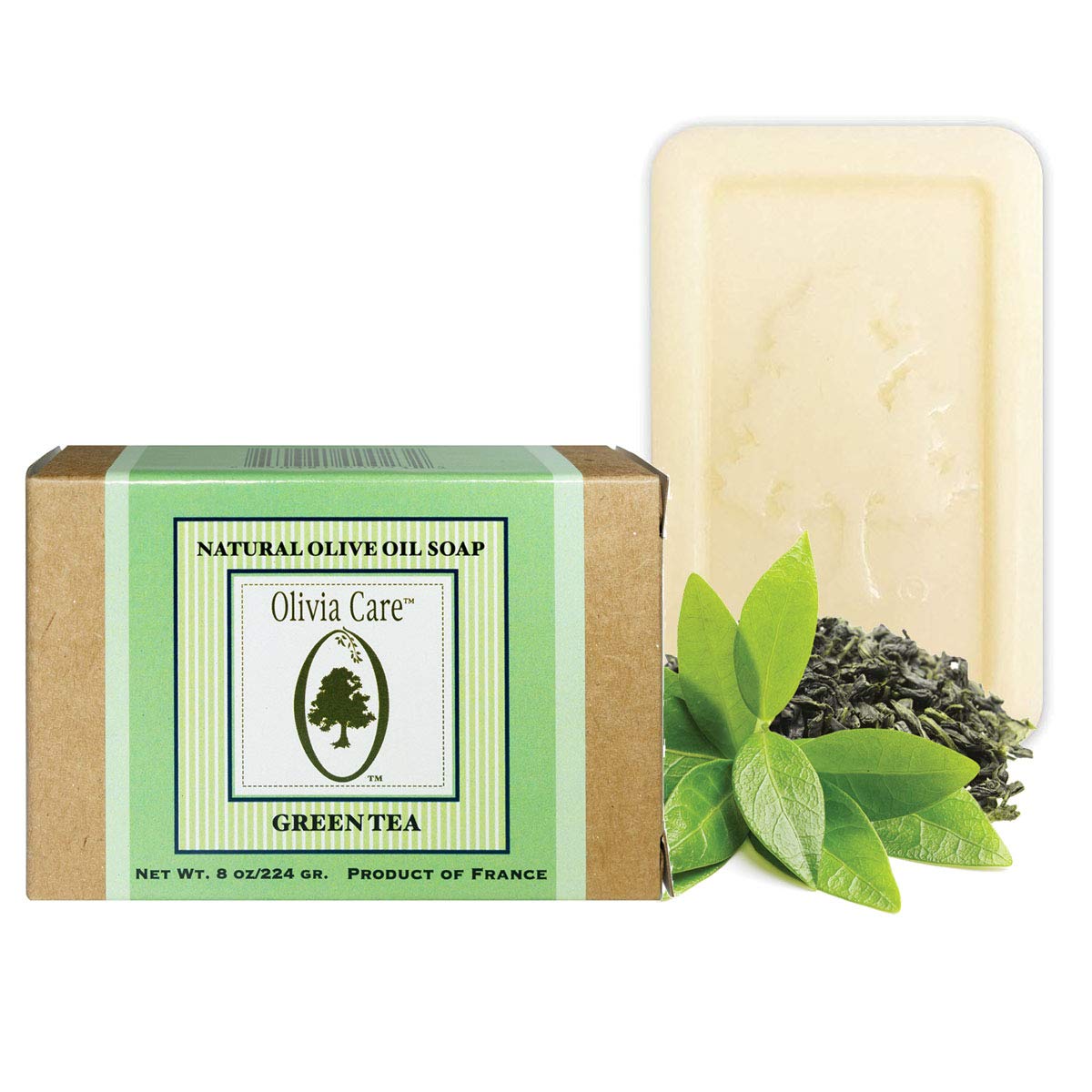 Té verde, mandarina, verbena, lavanda  Jabones de barra de oliva naturales y orgánicos, 8 onzas (tamaño grande) por Olivia Care -Triple molido, puro