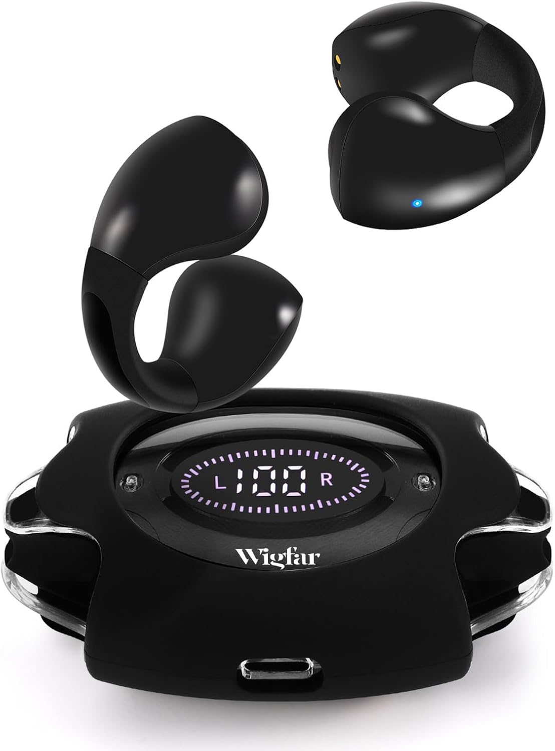 Wigfar Auriculares inalámbricos Bluetooth con clip para el oído, resistentes al sudor, carga rápida, tiempo de reproducción de 24 horas, auriculares