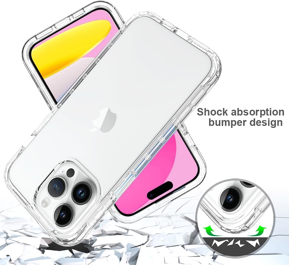 HAII Funda transparente para iPhone 15 Pro Max, delgada, de cristal, a prueba de golpes, funda protectora para iPhone 15 Pro Max de 6.7 pulgadas