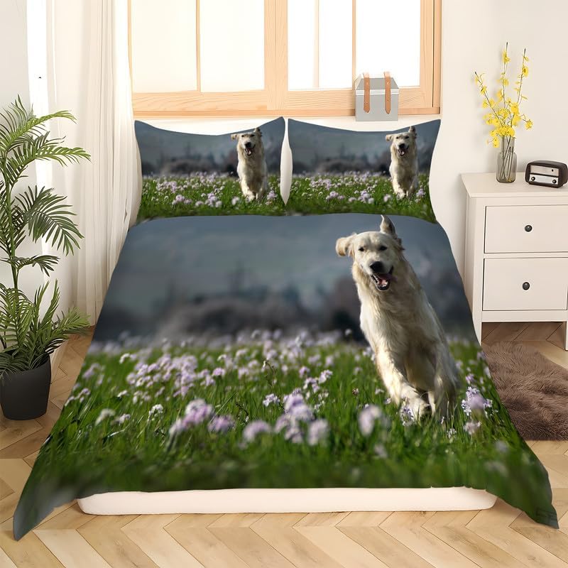 Juego de funda de edredón tamaño individual de cachorro gris oscuro, juego de ropa de cama individual con estampado de animales, funda de edredón de