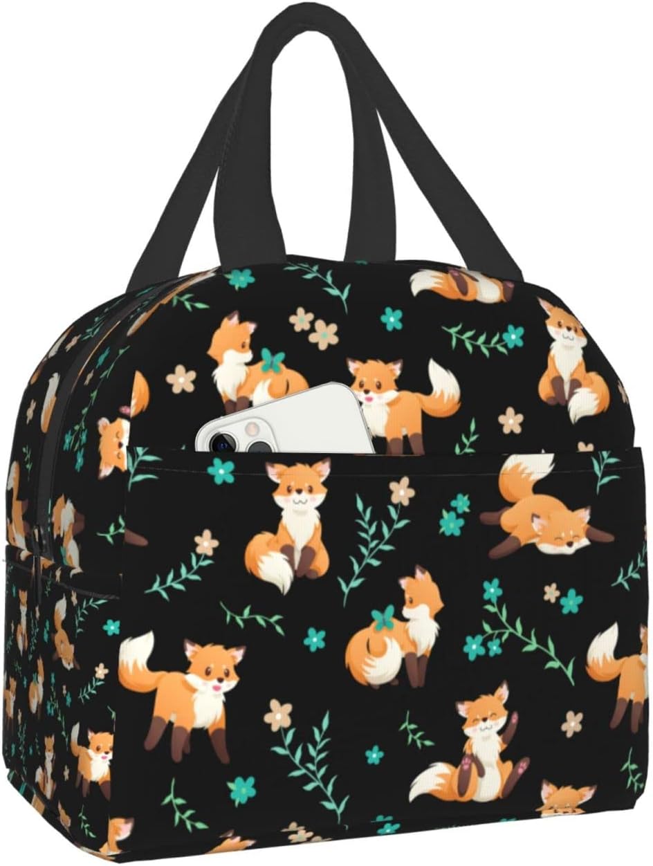 Bolsa de almuerzo de zorro para mujeres y hombres, lonchera aislada, contenedor de almuerzo lavable, bolsa de mano reutilizable, caja de almuerzo