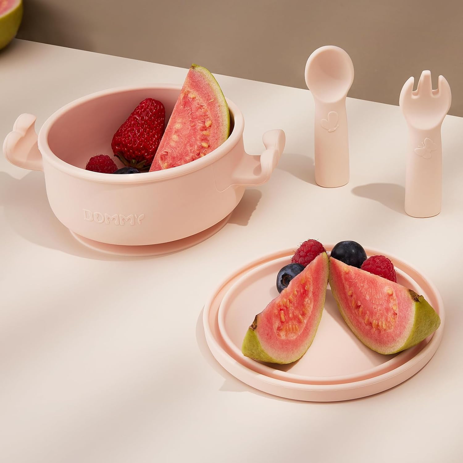 Conjunto de alimentación para bebés de mariposacuenco de succión con cuchara y tenedor  Suministros de alimentación  Suministros de destete LED para