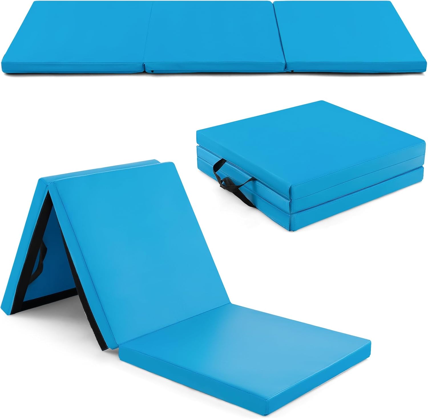 Goplus Esterilla de gimnasia plegable, de 6 x 2 x 2 pulgadas de grosor, de tres pliegues, con asas de transporte, cierre de velcro, esterillas de