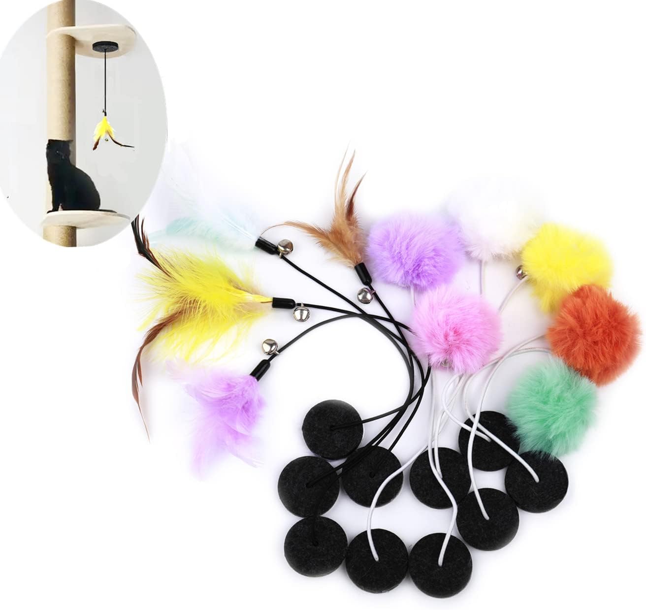 SHENGOCASE Paquete de 10 bolas colgantes de repuesto para árbol de gato, con cintas adhesivas, juguete para gatos para muebles de gato