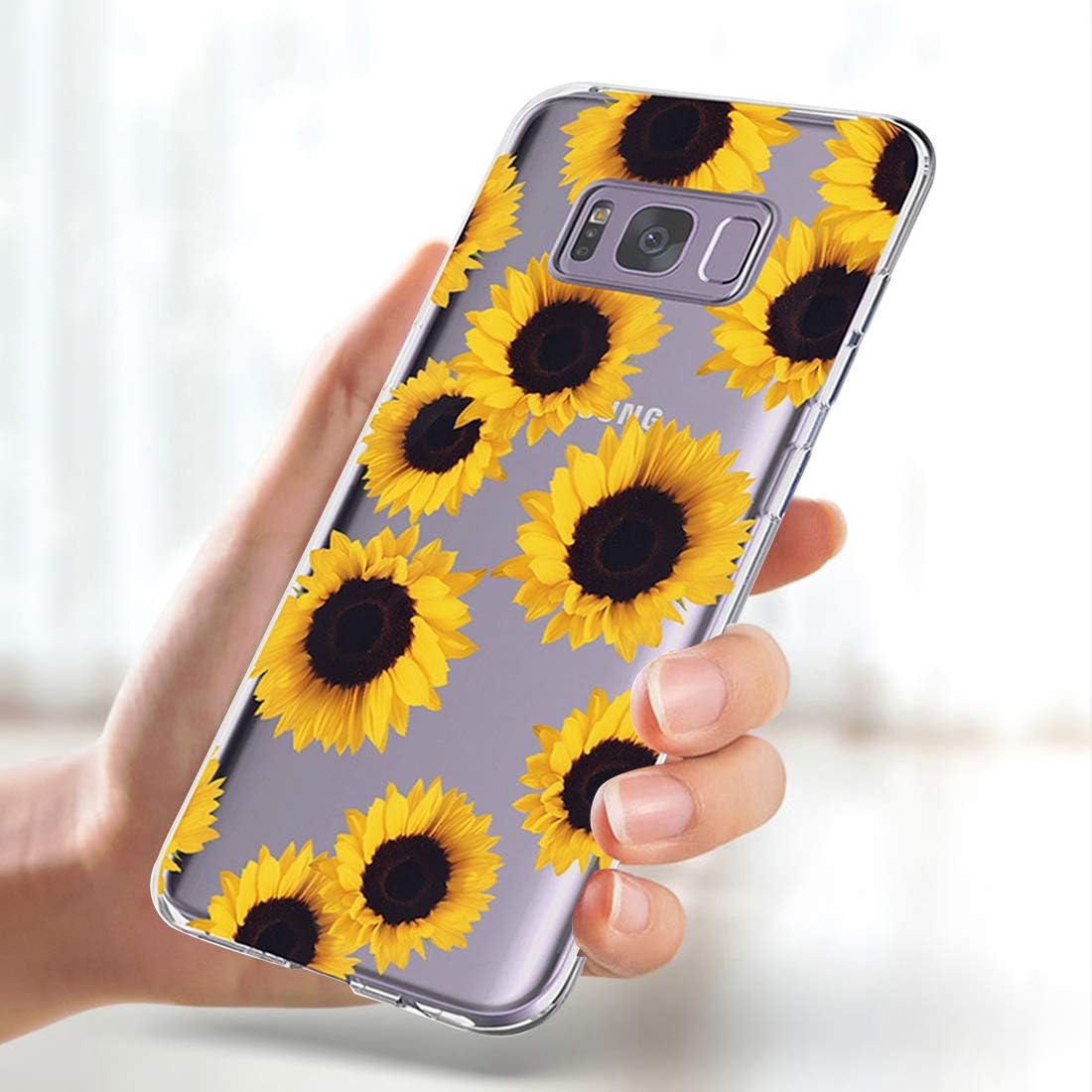 sidande Funda para Galaxy S8, Galaxy S8 con flores, a prueba de golpes, transparente, suave, flexible, TPU delgada, para Samsung Galaxy S8 (versión