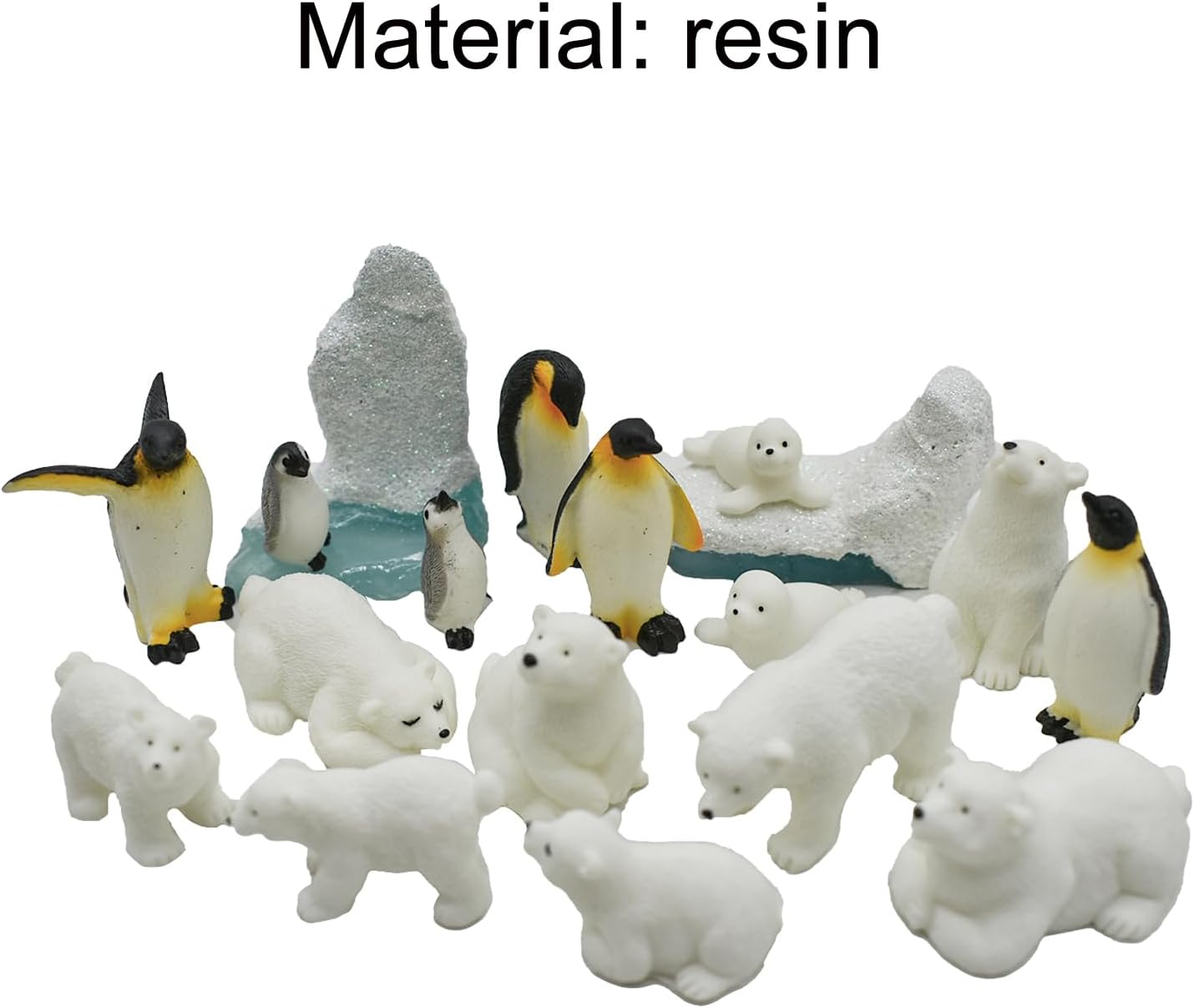 18 piezas de figuras realistas de animales árticos de resina, oso polar, pingüino, sello de pingüino, figuras de iceberg en miniatura, decoración