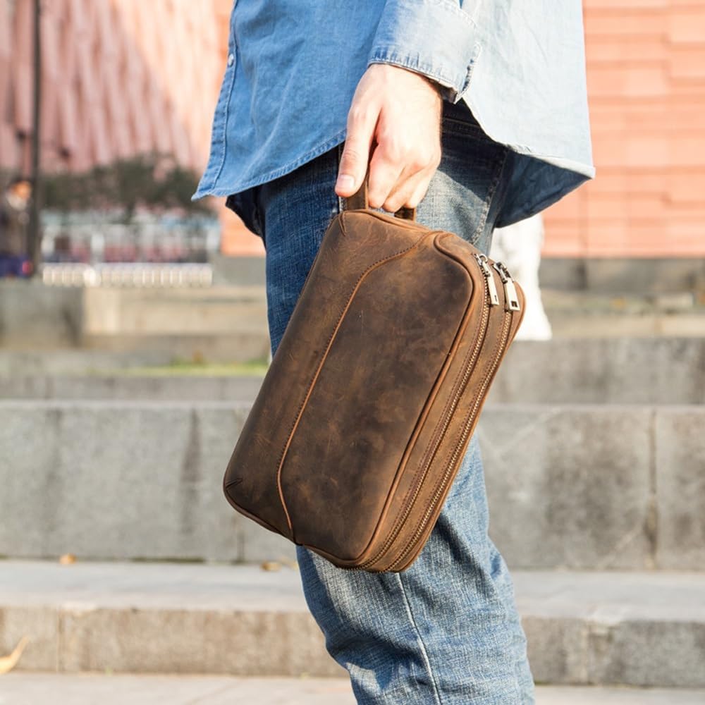 YIORYO Neceser para hombre, bolsa de afeitado de cuero para hombres, bolsa de aseo de cuero para hombre, kit de cuero Dopp para hombres, bolsa de