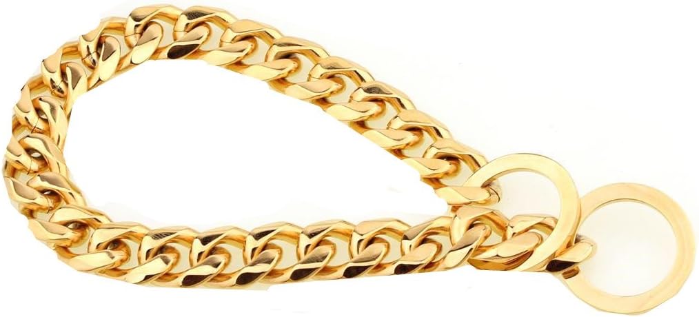 Collar de cadena de acero inoxidable dorado de 0.472in para perro de Pit Bull, Mastiff, Bulldog y razas grandes de 12 pulgadas a 34 pulgadas
