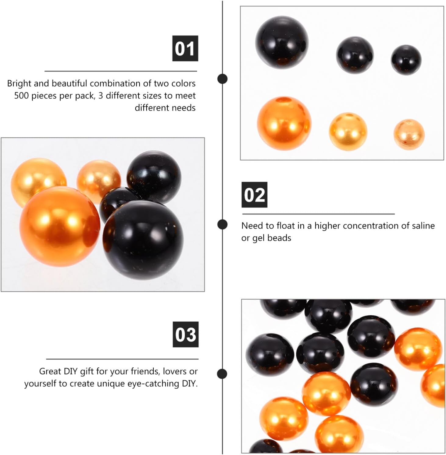 MAGICLULU 500 cuentas flotantes coloridas de ABS para florero, perlas de relleno para jarrón, vela, decoración del hogar (negro y naranja)