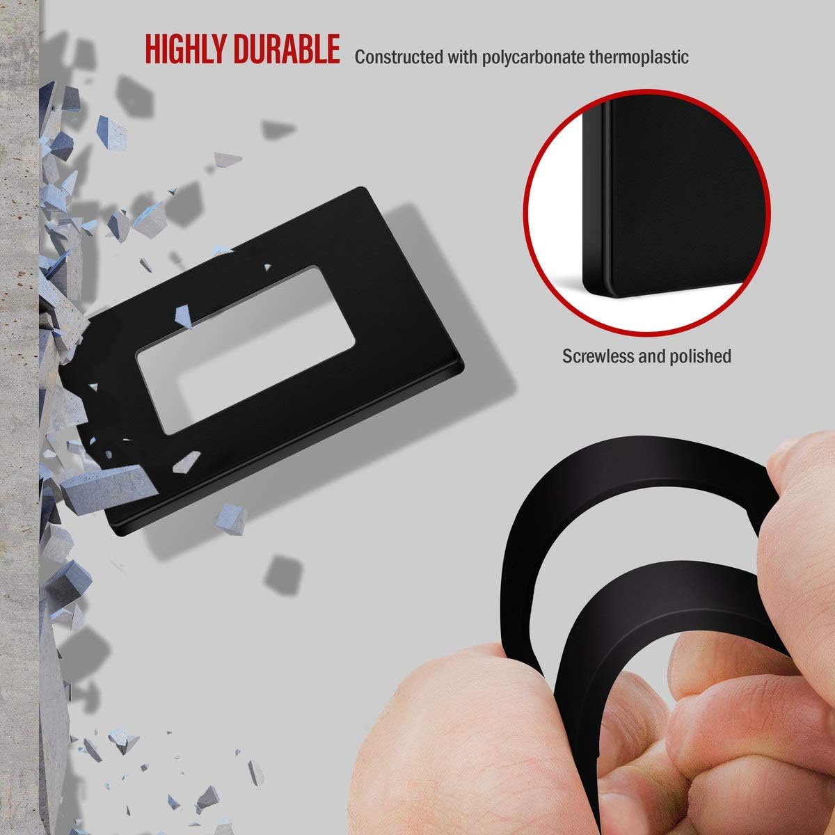 ENERLITES SI8831-BK-SL – Placa decorativa sin tornillos para tomacorriente, segura para los niños, 1entrada, 4.68 x 2.93pulgadas, policarbonato