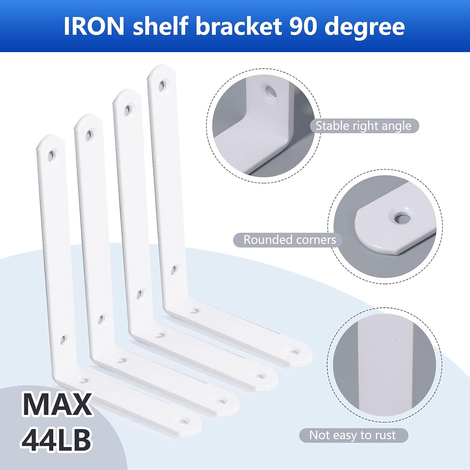 4 soportes de estante, 6 pulgadas, color blanco, resistente, soportes de pared de metal en L para estantes, soporte de pared para montaje en pared