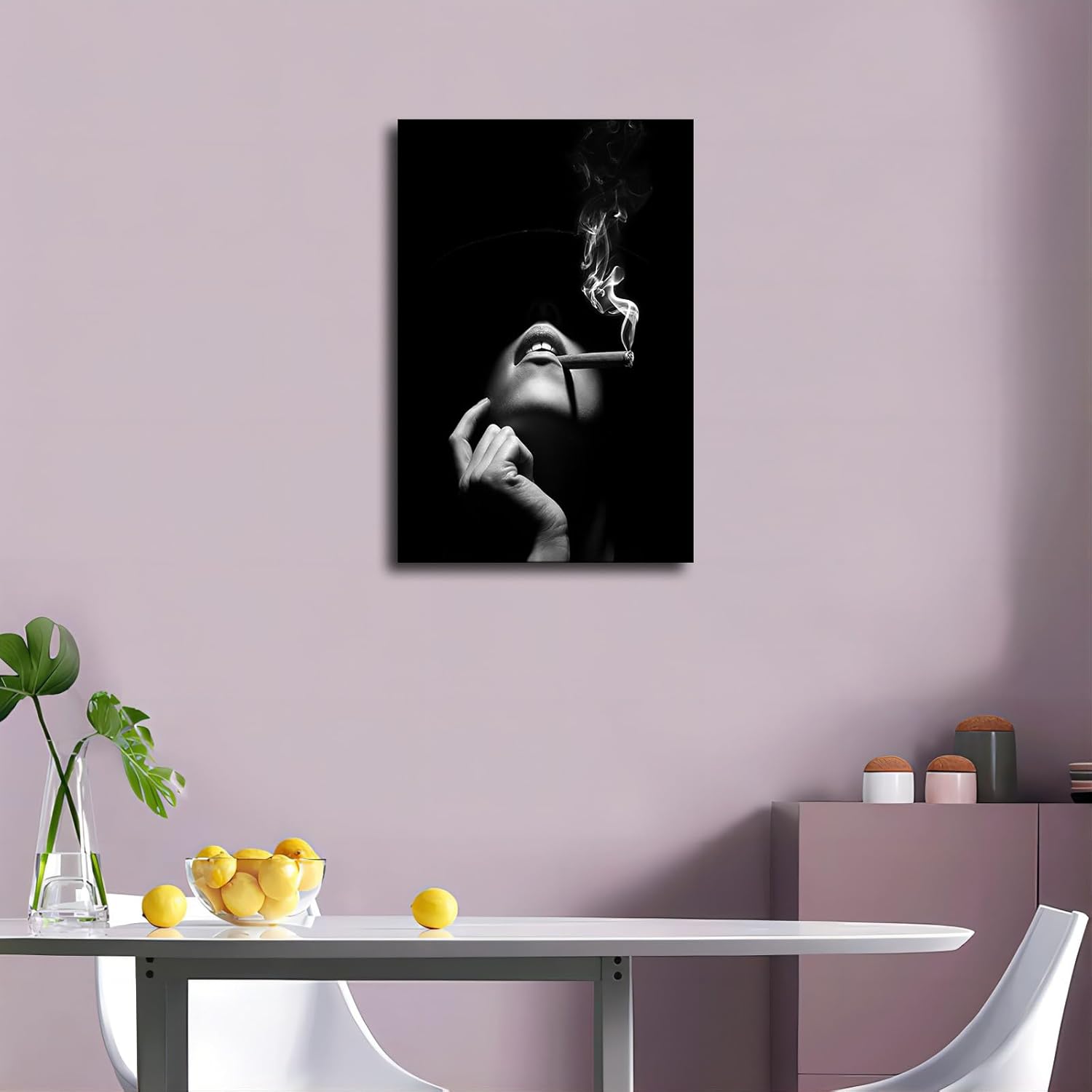 Póster artístico en blanco y negro de mujer fumando un cigarro, lienzo impreso para pared, arte moderno para el aula, cocina, hombre y mujer, regalo