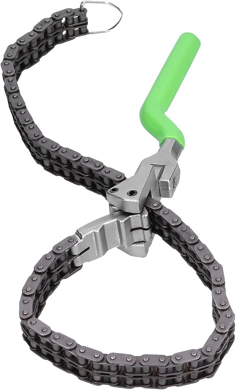 Llave de filtro de aceite tipo cadena, llave de cadena resistente (2.4-7.6 pulgadas) herramienta de reparación de mango largo