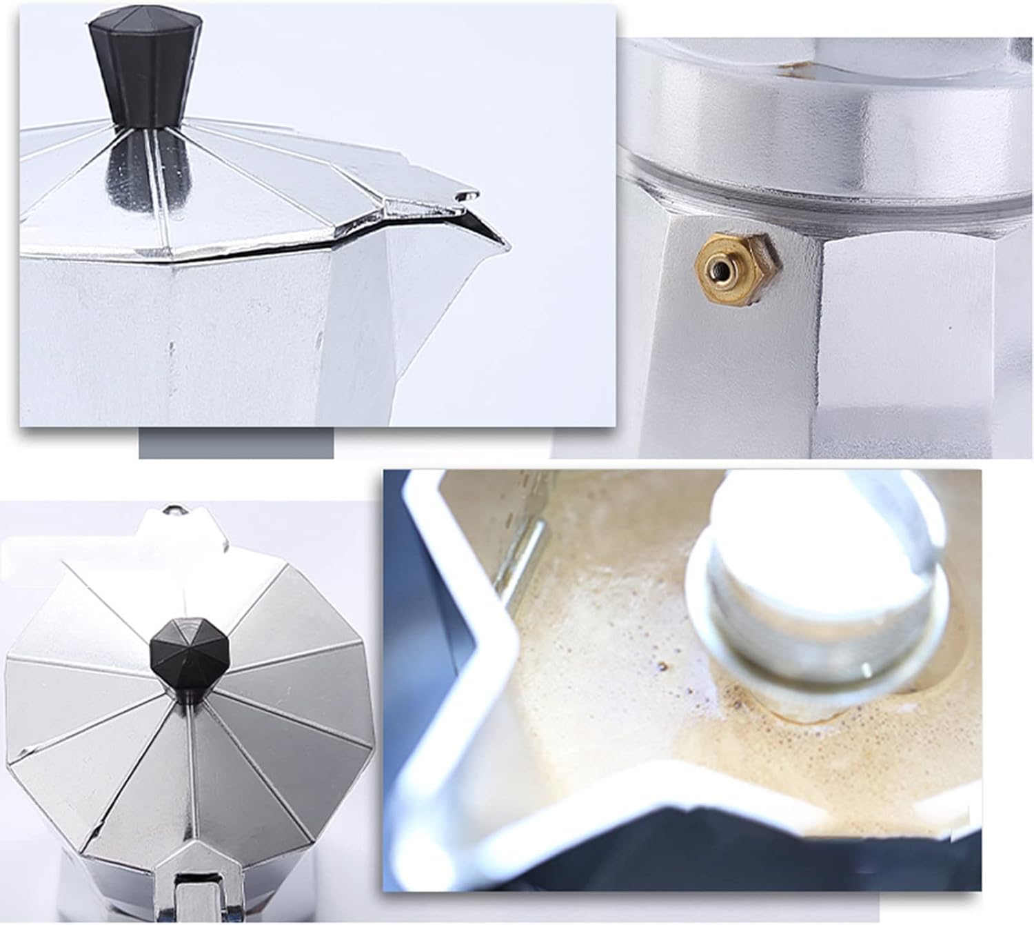 Cafetera Moka de 5.1 fl oz, estufa moka portátil octangonal de aleación de aluminio, cafeteras de 5.9 x 3.0 pulgadas, 3 tazas de espresso, plata