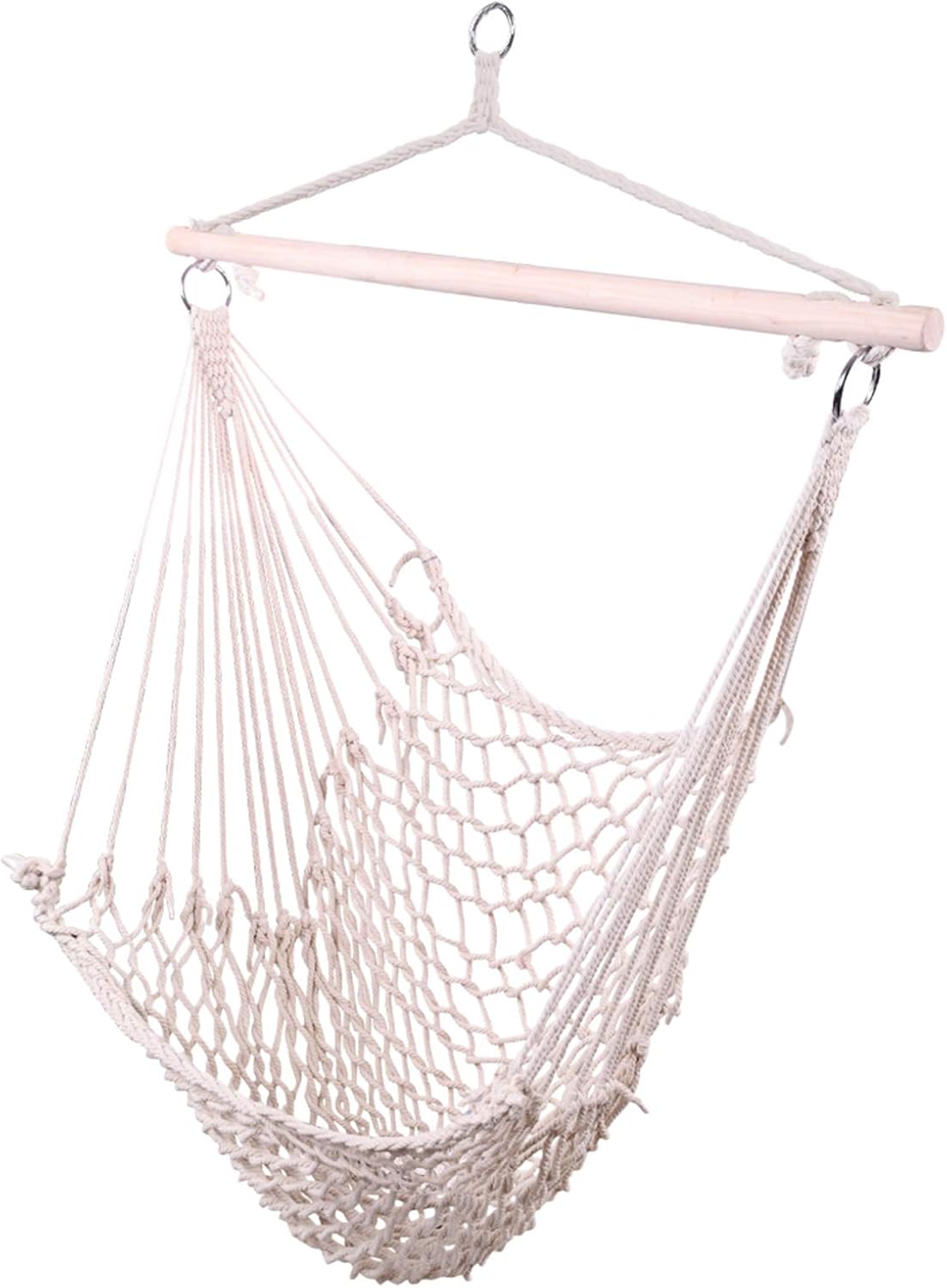 Hamaca colgante para exteriores, con cuerda de algodón y barra de madera, macramé beige, gran aire, silla de cielo para el hogar, interior,