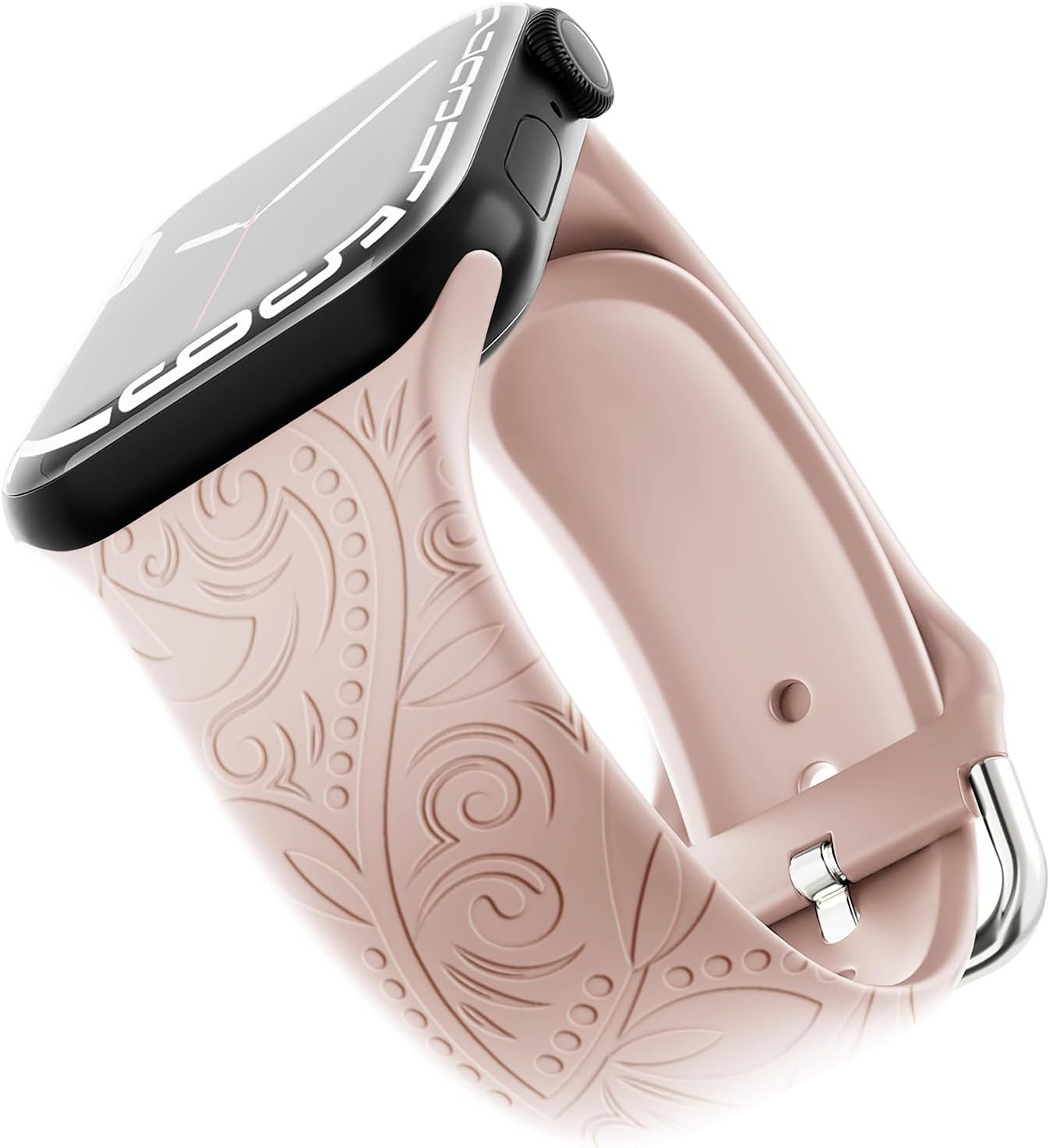 Halloween Engraved Band Compatible with Apple Watch Band 38mm 40mm 41mm 42mm 44mm 45mm 49mm for Women Men, Floral Design Soft Silicone Strap for