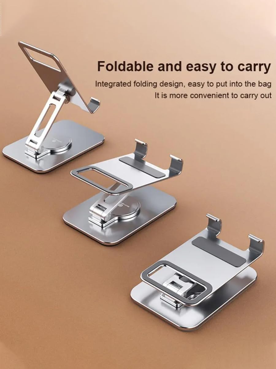 WYYHAA Paquete de 2 soportes plegables dobles para teléfono celular con silicona, soporte de aluminio ajustable de 360 para teléfono de escritorio,