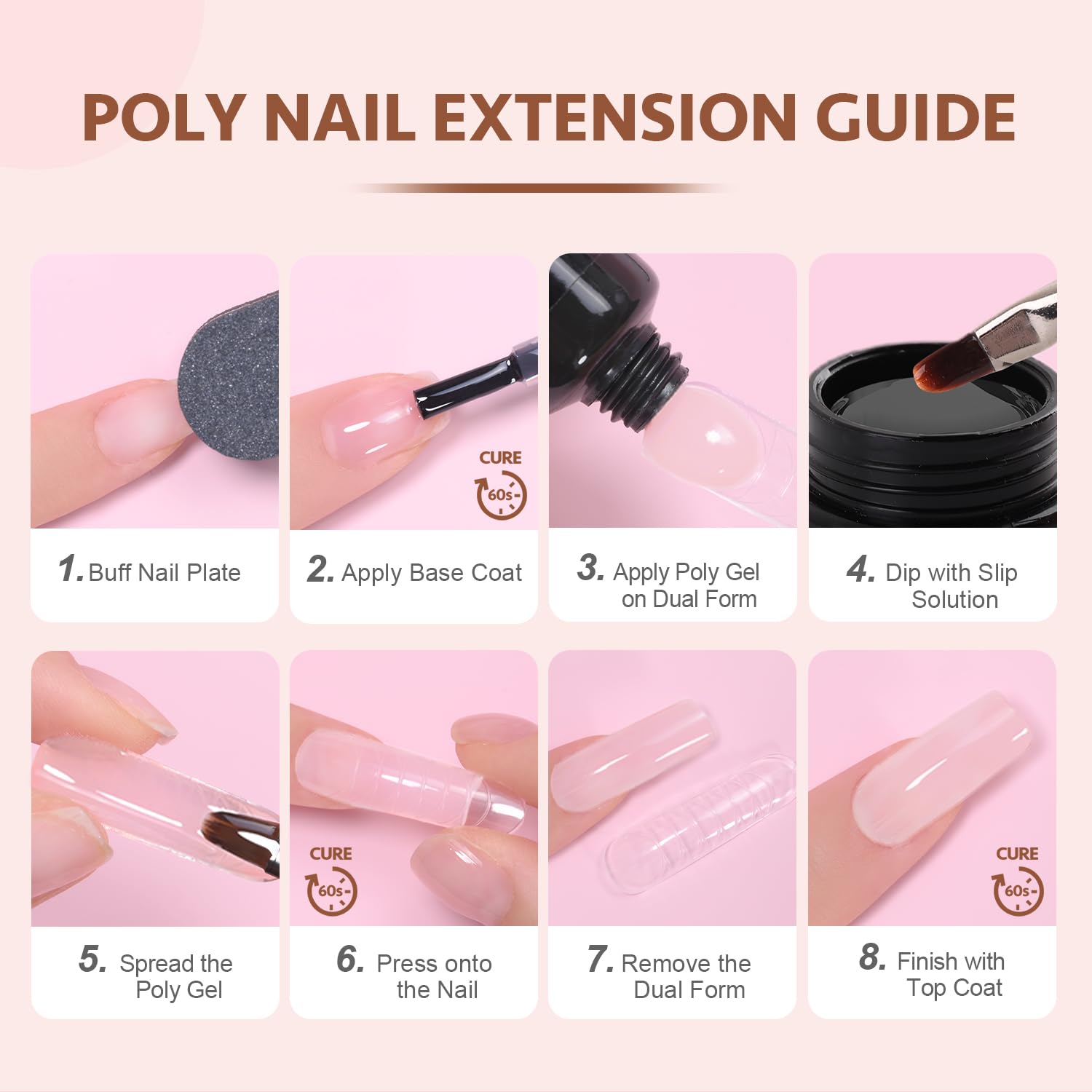 GAOY Juego de gel de poliéster, kit de gel de extensión de uñas, 6 colores clásicos, rosa, nude, negro, gel constructor de uñas para arte de uñas,
