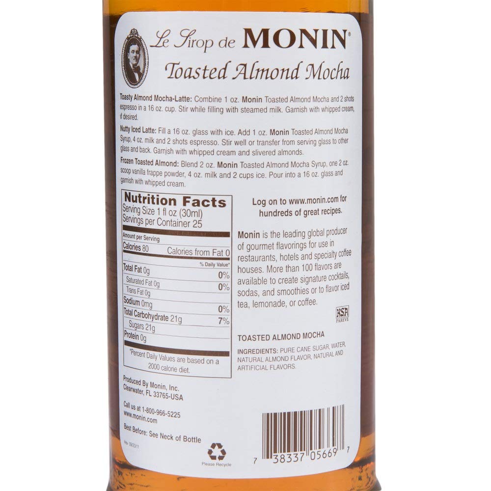 Monin Jarabe de moca de almendras tostadas 750ML