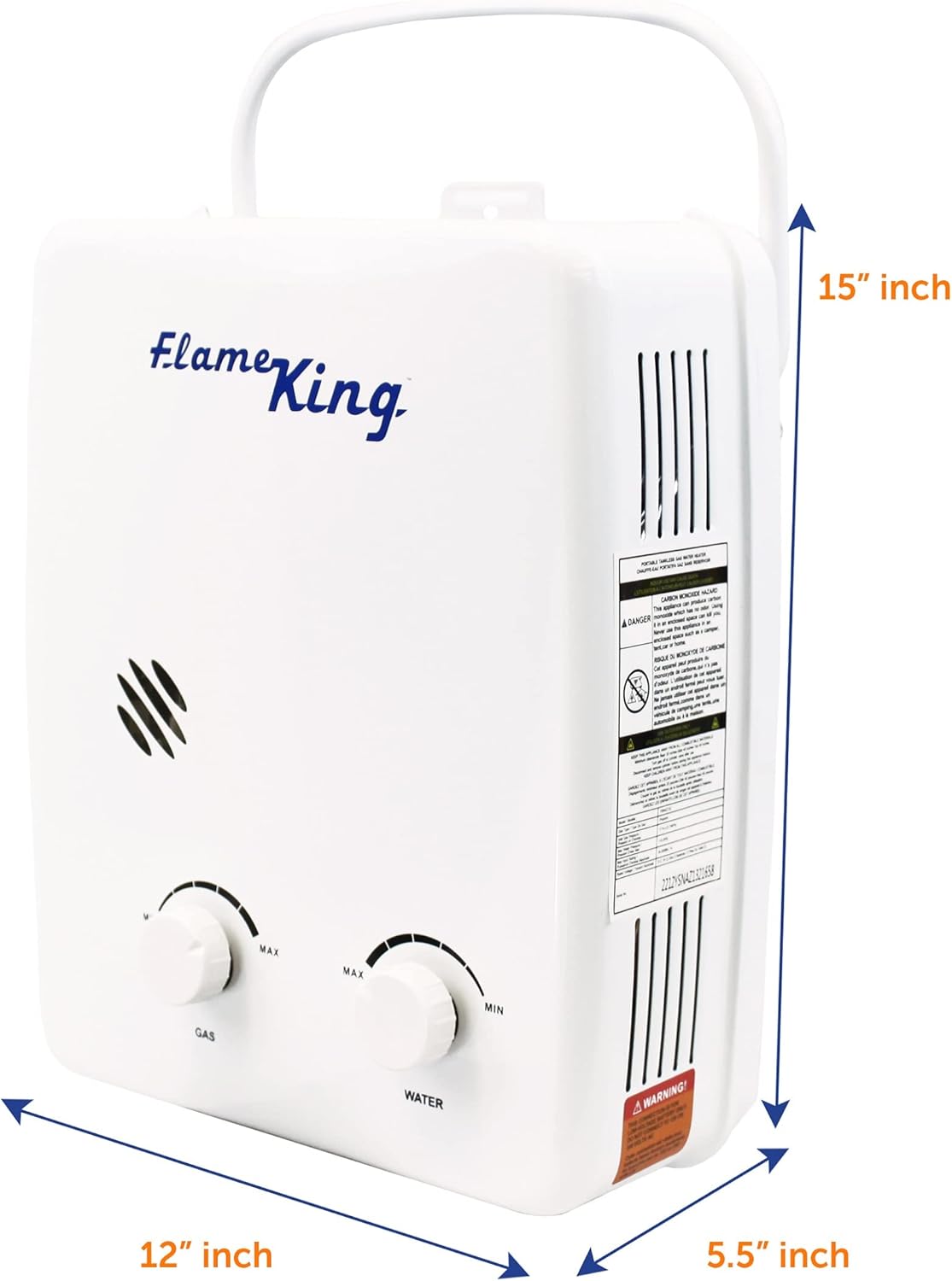 Flame King YSNAZ132 – Calentador de agua portátil sin tanque de gas propano 5L 1.32GPM a 34,000 BTU, ducha instantánea de agua caliente al aire