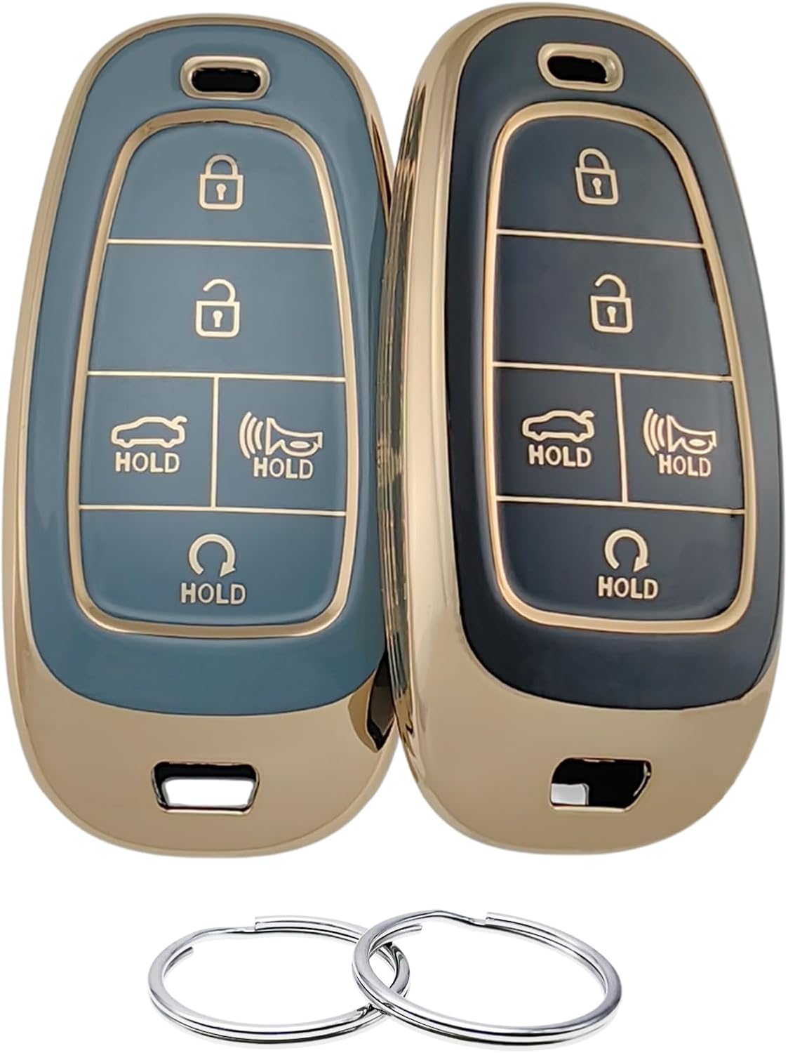 Funda para llavero de TPU compatible con (5 botones) 2019-2023 Hyundai Sonata Sanata Fe Tucson Palisade (negrogris)