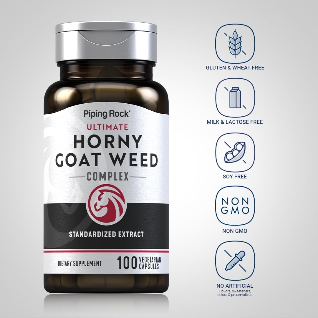 Piping Rock Horny Goat Weed Complex  100 cápsulas  Suplemento de extracto definitivo para hombres  Vegetariano, sin OMG, sin gluten