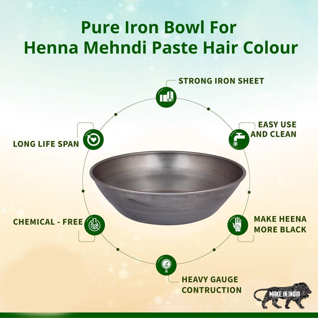 Tazón de hierro puro heena para pasta de henna mehendi para cabello largo (1 número)