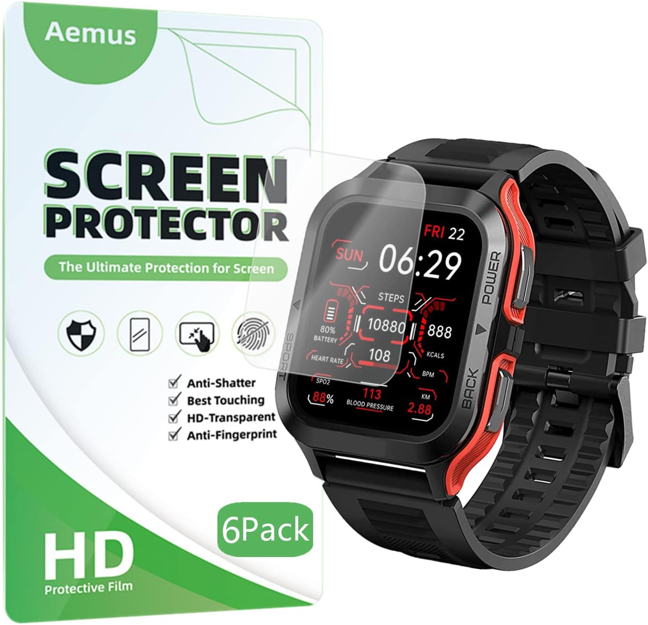 Protector de pantalla compatible con AMAZTIM M2 (paquete de 6) Película transparente PET de cobertura completa compatible con KOSPET M2 1.85″ Smart