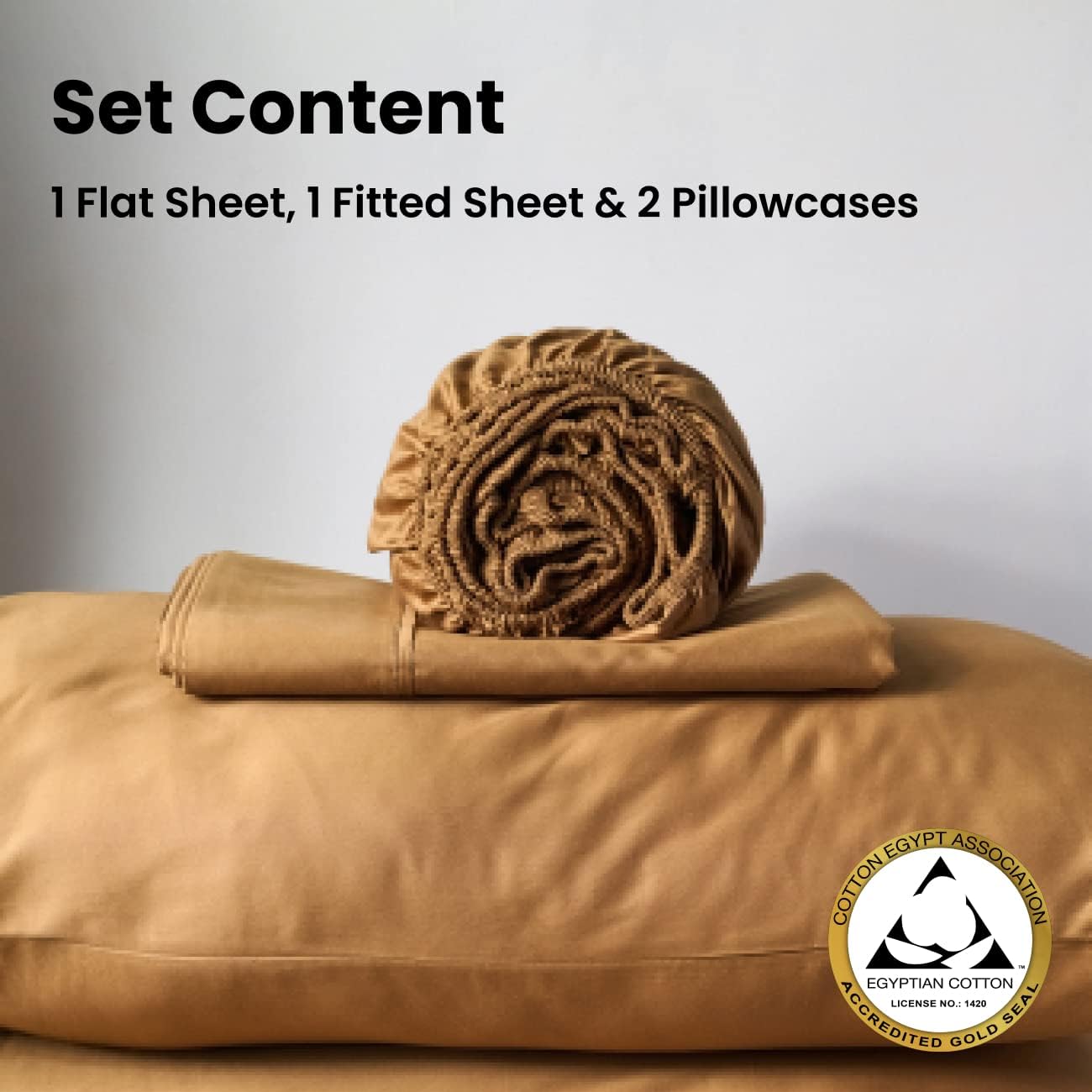 Sábanas de algodón egipcio 100% Giza certificado CEA, juego de 4 piezas, sello dorado acreditado, bolsillo profundo, fibra extralarga, tejido