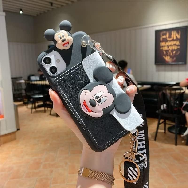 Funda para Galaxy S20 Plus, diseño de cachorro de Mickey Minnie Mouse, bonita bolsa de tarjetas de dibujos animados, cuerda oblicua, de poliuretano