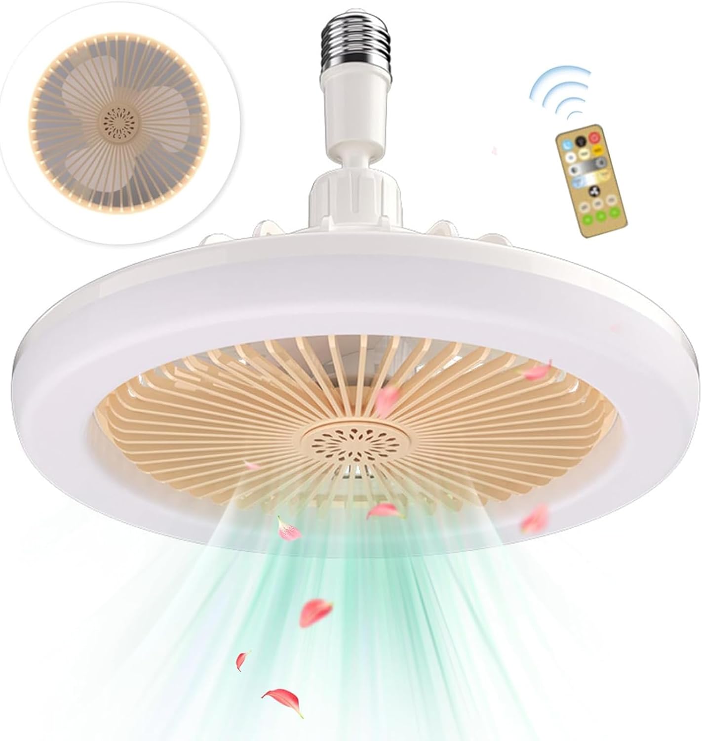 shyliey Ventilador de techo sin aspas con 3 luces que cambian de color, ventilador de techo de perfil bajo de 360, ventilador de control remoto E27