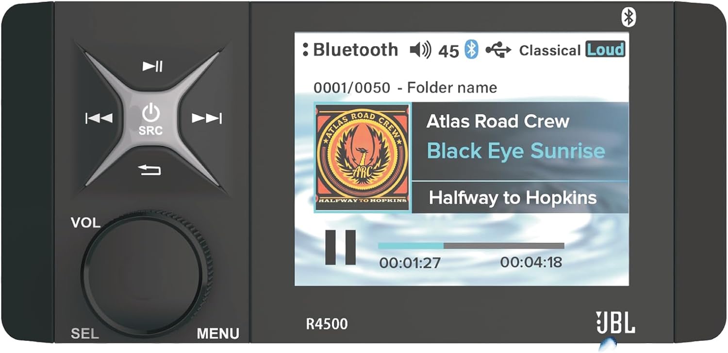 Pantalla LCD a color de 4 pulgadas, Bluetooth Marine AMFMWB, receptor estéreo de medios digitales con cubierta protectora de radio para yate,