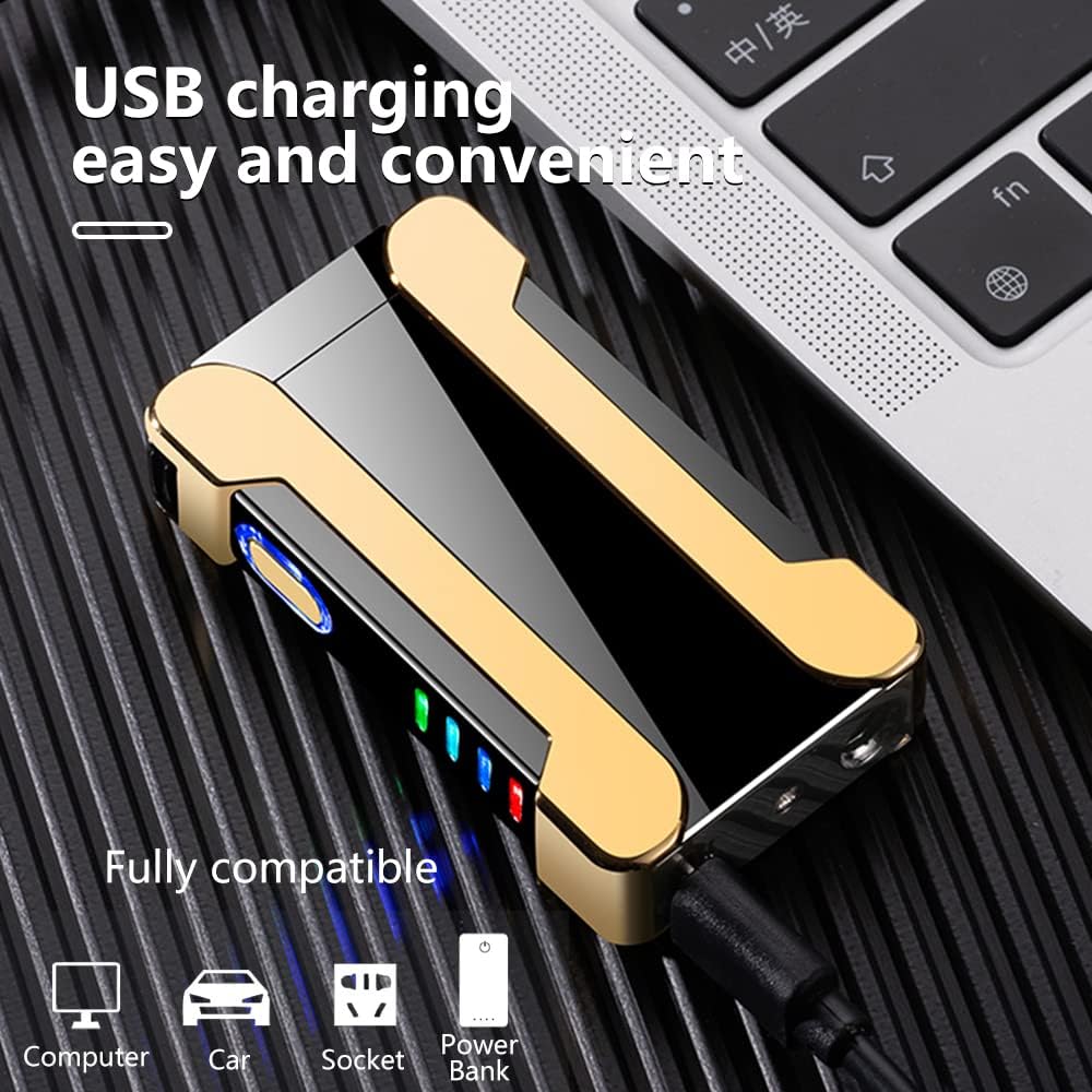 YOZWOO Encendedor de plasma recargable por USB, encendedor eléctrico resistente al viento, sin llama, encendedor de doble arco, personalizable con
