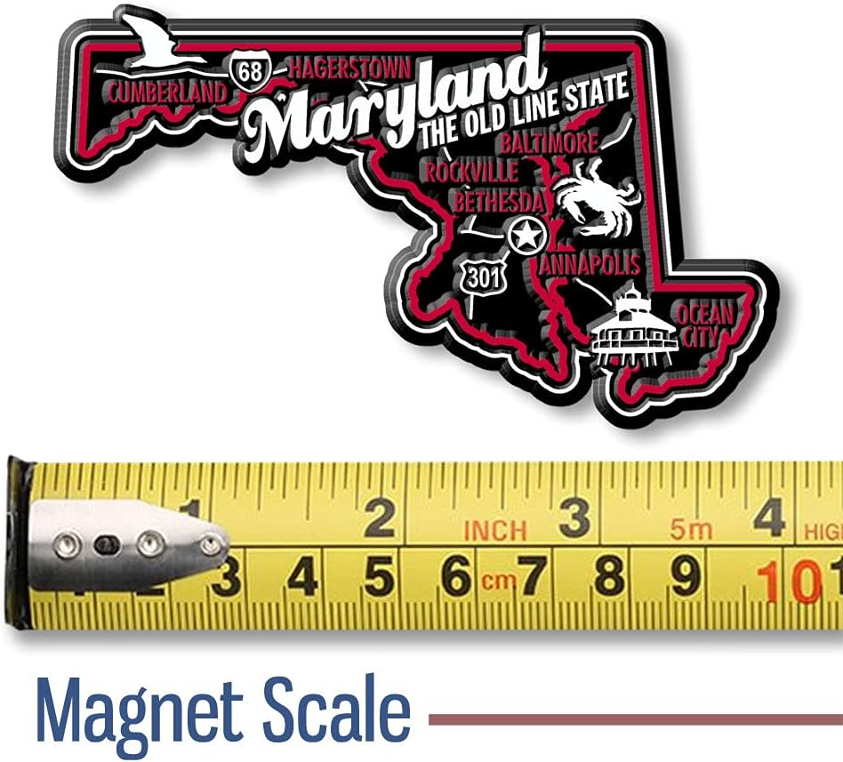 Imán de estado prémium de Maryland por Classic Magnets, 3.7 x 2.1 pulgadas, recuerdos coleccionables fabricados en los Estados Unidos