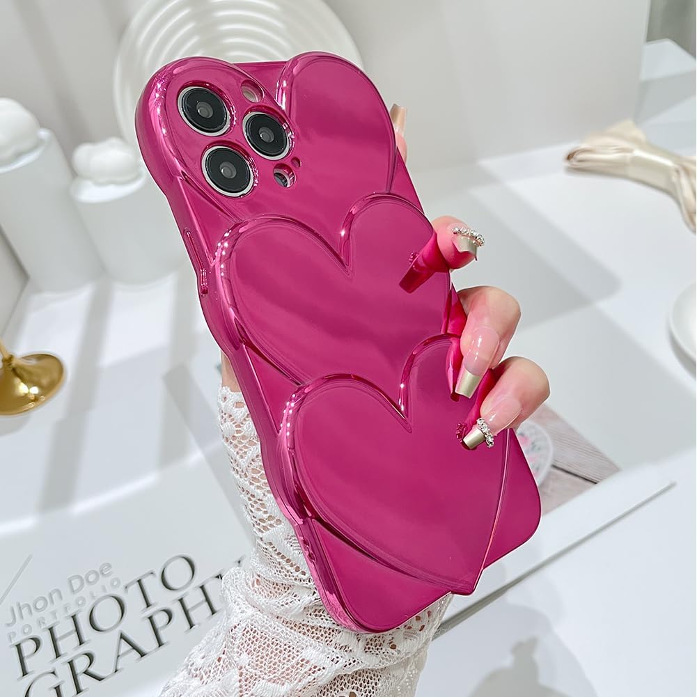MZELQ Funda para iPhone 14 Pro Max chapada en degradado con diseño de corazón de amor de lujo para iPhone 14 Pro Max para niñas y mujeres + 1