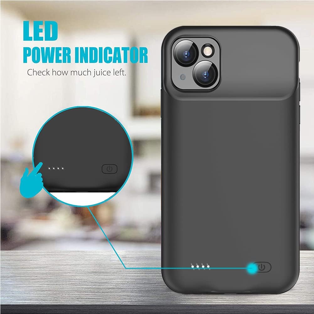Funda de batería para iPhone 14, Full Encircle 7000mAh Ultra-Slim Recargable Inteligente Portátil Cubierta de Carga Extendida Batería Compatible con