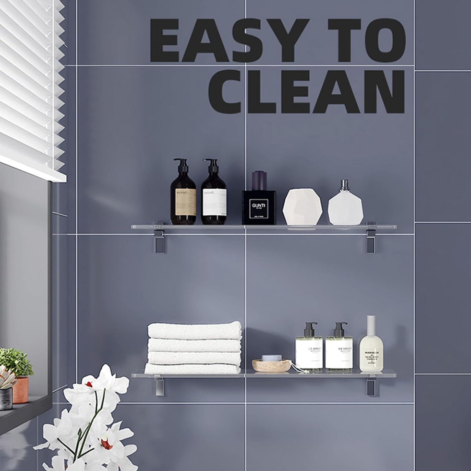 Estante de acrílico transparente, juego de 2 estantes invisibles de pared, estantes flotantes para baño, dormitorio, sala de estar, cocina, oficina