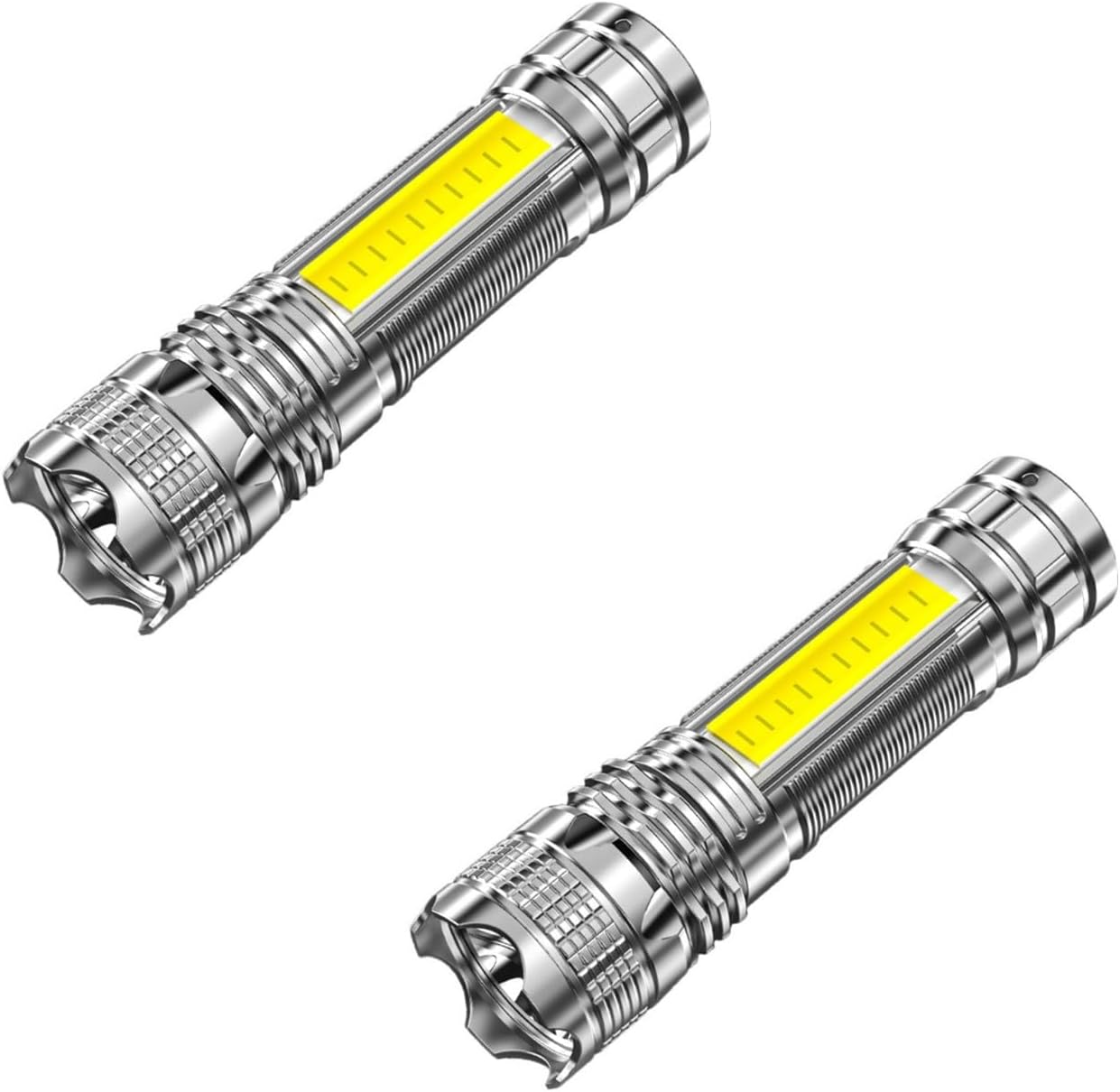 Uscallm 2PCS LED Flashlight, 100000 Lumens Super Bright Flashlight, Zoomable, USB Rechargeable Flashlight with 4 Lighting Modes, IPX6 Water-Proof