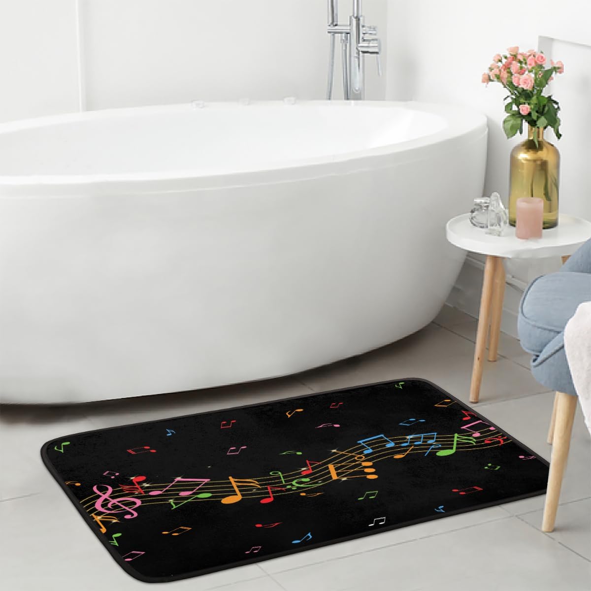 Alfombra colorida con notas musicales, antideslizante, lavable, suave, para cocina, dormitorio, sala de estar, baño, decoración del hogar, 39 x 20