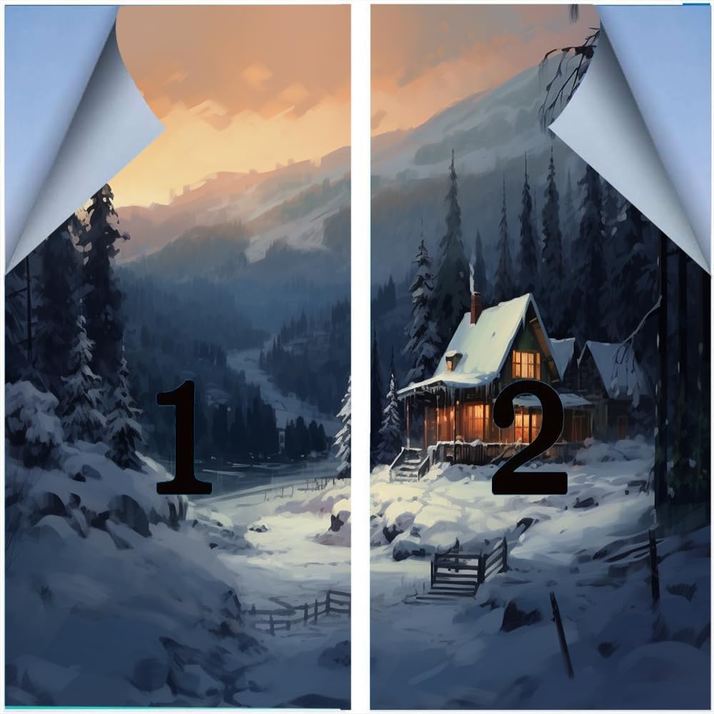 Snow Mountain Chalet – Película para ventana, estilo vintage, bosque brillante, granja, película de privacidad para ventana, cubierta de puerta,