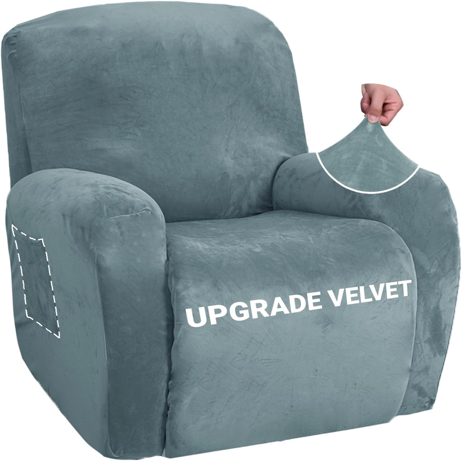 ZNSAYOTX Fundas elásticas de terciopelo reclinable, 4 piezas, funda para silla reclinable de felpa suave más gruesa con bolsillos laterales,